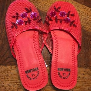 Red Mesh Flower Slippers